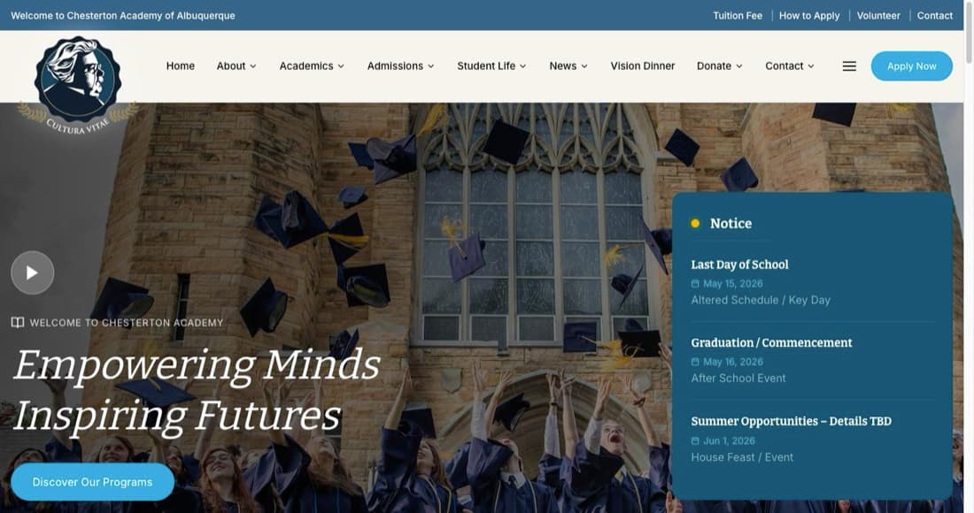 Screenshot of Chesterton Academy of Albuquerque